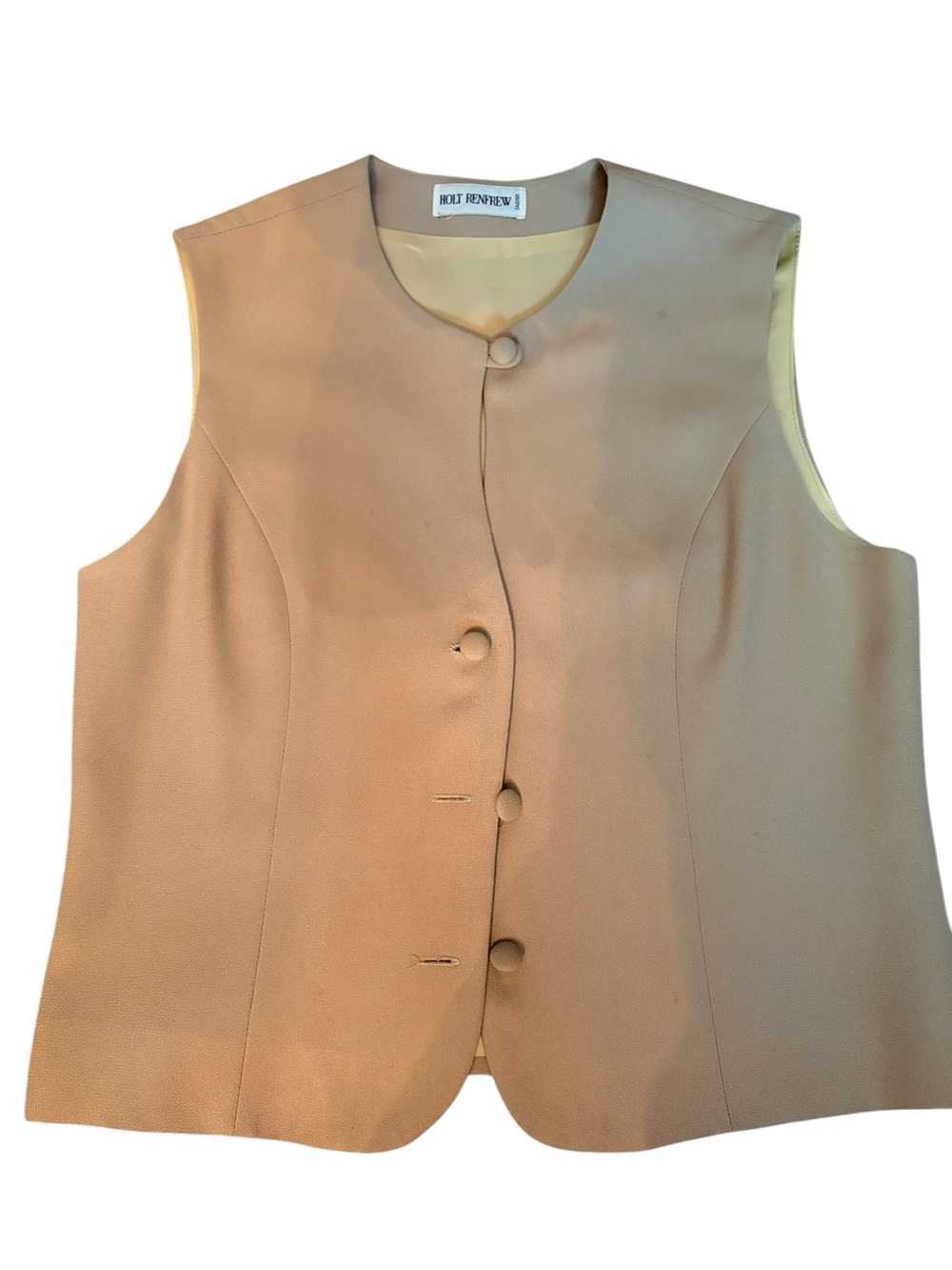 Vintage Holt Renfrew Sleeveless Button Vest in Camel